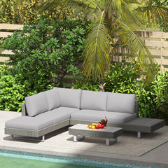 Outsunny 5-Seater Rattan Wicker Sofa Set Furniture Patio Tea Table Set with Cushions, Light Grey