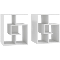 HOMCOM Side Table, 3 Tier End Table with Open Storage Shelves for Living Room, Bedroom, Set of 2, White