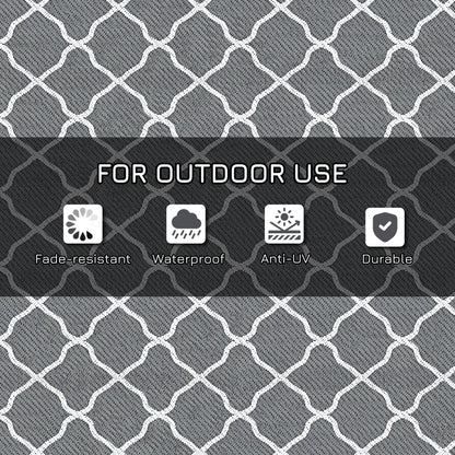 Outsunny Reversible Outdoor Rug with Carry Bag, Waterproof Plastic Straw Mat for Garden, Deck, RV, Picnic, Beach, Camping, 182 x 274cm, Grey