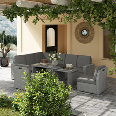 Outsunny Seven-Piece Rattan Garden Sofa Set, with Expanding Table - Light Grey