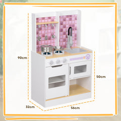 AIYAPLAY Kids Play Kitchen, Pretend Play Kitchen with Realistic Oven, Stove, Sink, Kitchen Accessories, White