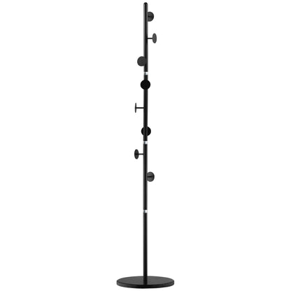 HOMCOM Coat Rack Free Standing Hall Tree with 8 Round Disc Hooks for Clothes, Hats,Purses, Steel Entryway Coat Stand with Marble Base for Entryway, Living Room, Bedroom, Black