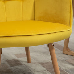 كرسي HOMCOM Modern Accent Chair بذراعين مبطن ومبطن بجناحين ومزين بلمسة مخملية مع أرجل خشبية، مجموعة من قطعتين، باللون الأصفر