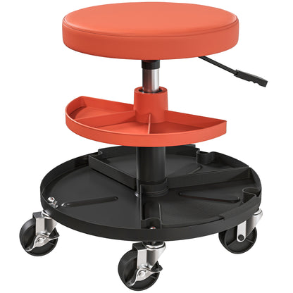 HOMCOM Rolling Mechanic Stool, 135kg Capacity Workshop Stool, 360√Ç¬∞ Swivel Roller Padded Creeper Seat with Wheels, Tool Trays Storage for Garage, Shop, Auto Repair, Yellow