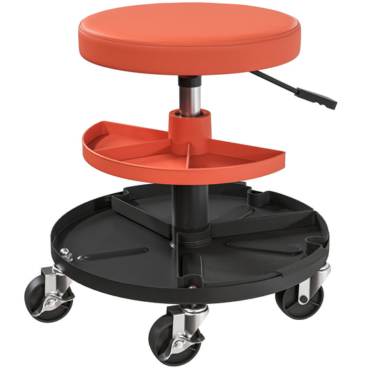 HOMCOM Rolling Mechanic Stool, 135kg Capacity Workshop Stool, 360√Ç¬∞ Swivel Roller Padded Creeper Seat with Wheels, Tool Trays Storage for Garage, Shop, Auto Repair, Yellow