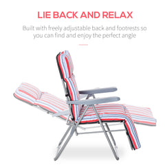 Outsunny Set of 2 Garden Sun Lounger Outdoor Reclining Seat Cushioned Seat Foldable Adjustable Recliner Red and White