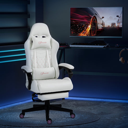 Vinsetto Computer Gaming Chair with Footrest, Video Gaming Chair for Adults with 130√Ç¬∞ Reclining Back, Desk Chair with Lumbar Support and Adjustable Height, White