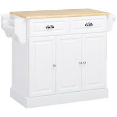 HOMCOM Kitchen Island with Storage Rolling Kitchen Serving Cart with Rubber Wood Top Towel Rack Storage Drawer Cabinet White