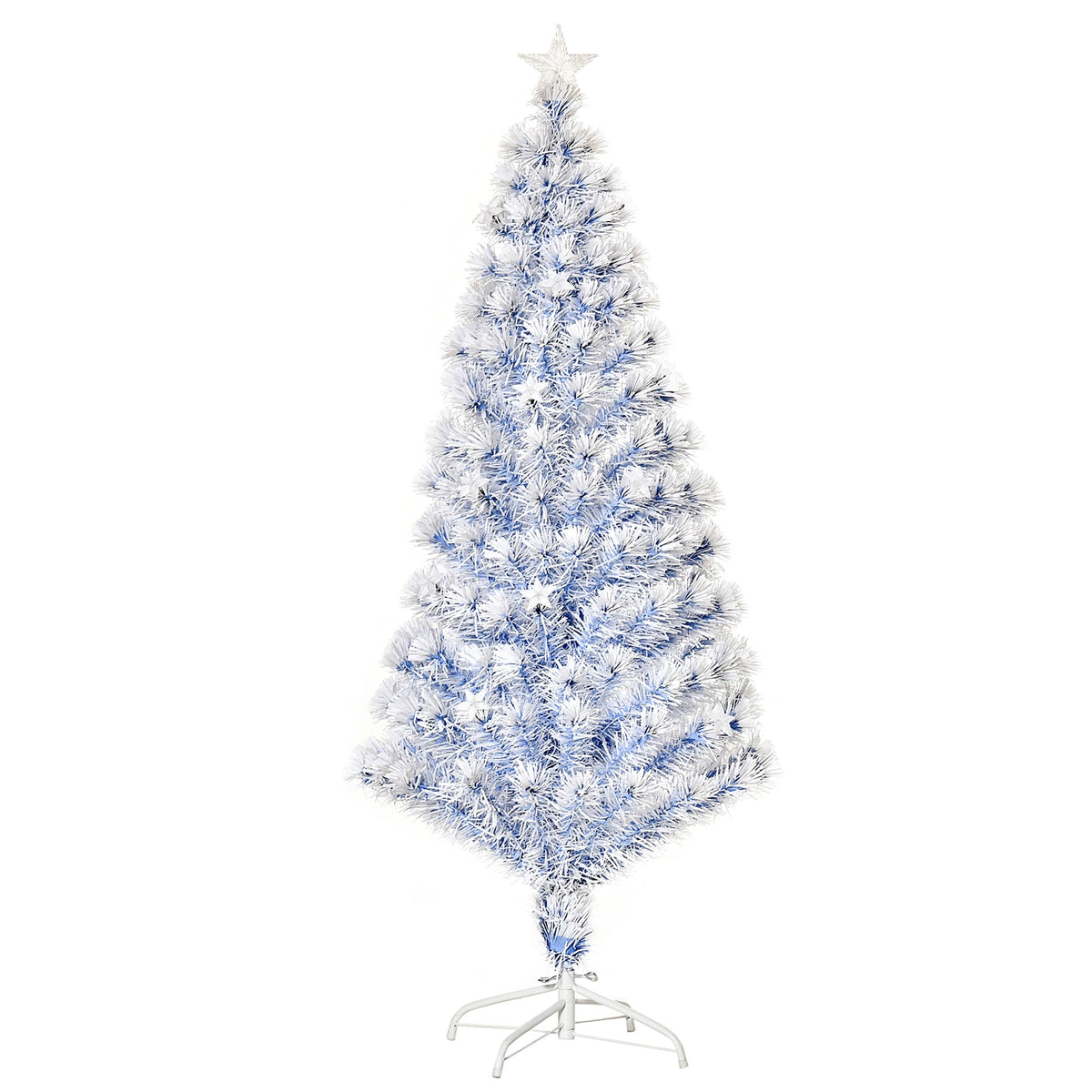 HOMCOM 5FT Artificial Fibre Optic Christmas Tree Seasonal Decoration w/ LED Lights Pre-Lit Easy Store White Blue