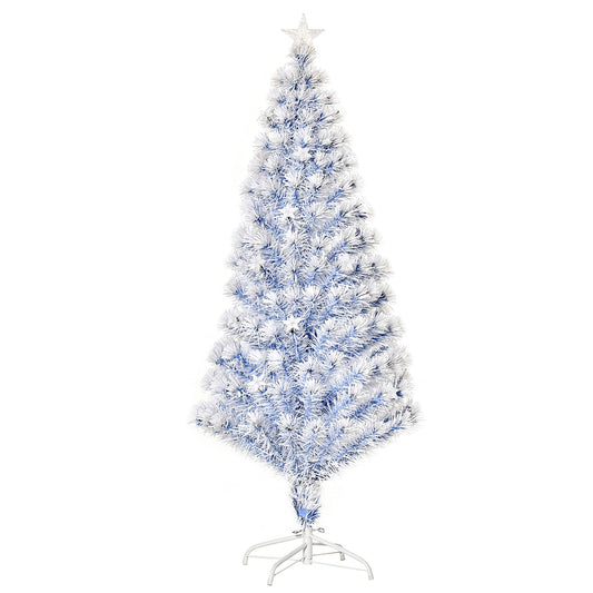 HOMCOM 5FT Artificial Fibre Optic Christmas Tree Seasonal Decoration w/ LED Lights Pre-Lit Easy Store White Blue