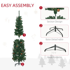 HOMCOM 5.5FT Tall√Ç Pencil Slim Artificial Christmas Tree with√Ç Realistic√Ç Branches, Tip Count and Pine Cones, Pine Needles Tree, Xmas√Ç Decoration, Green