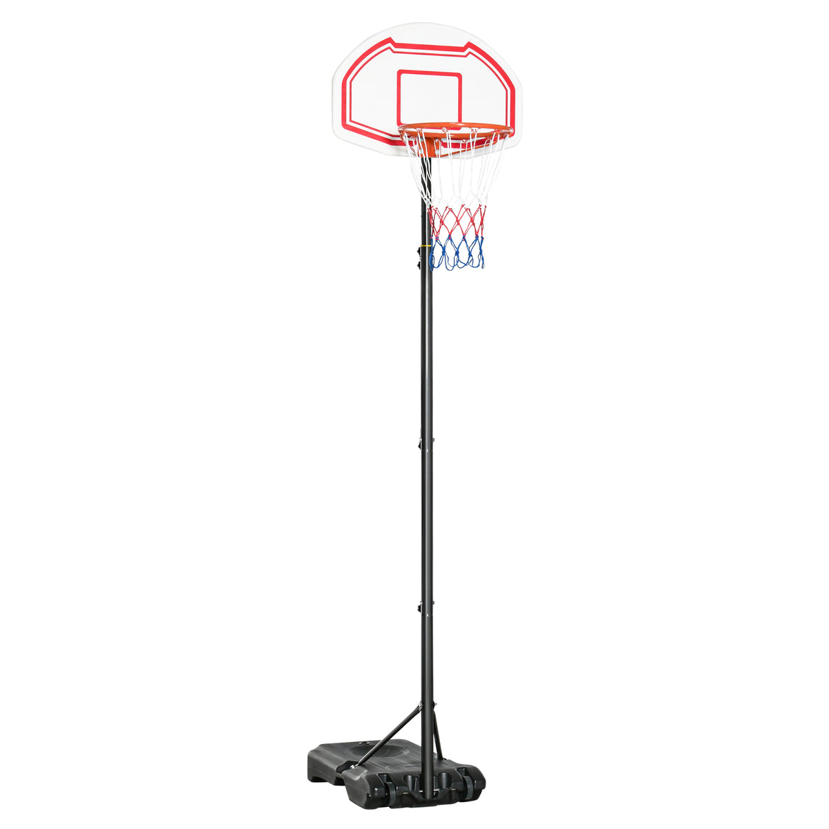 HOMCOM Basketball Hoop Stand Portable Adjustable Height 2.1-2.6m w/ Wheels, Sturdy Rim Stable Base, Red