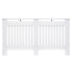 HOMCOM Slatted Radiator Cover Painted Cabinet MDF Lined Grill in White (152L x 19W x 81H cm)