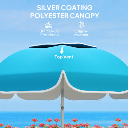 Outsunny Beach Umbrella Portable with Sand Anchor, Carry Bag, Adjustable Height & Tilt, UPF50+ UV Protection, Blue