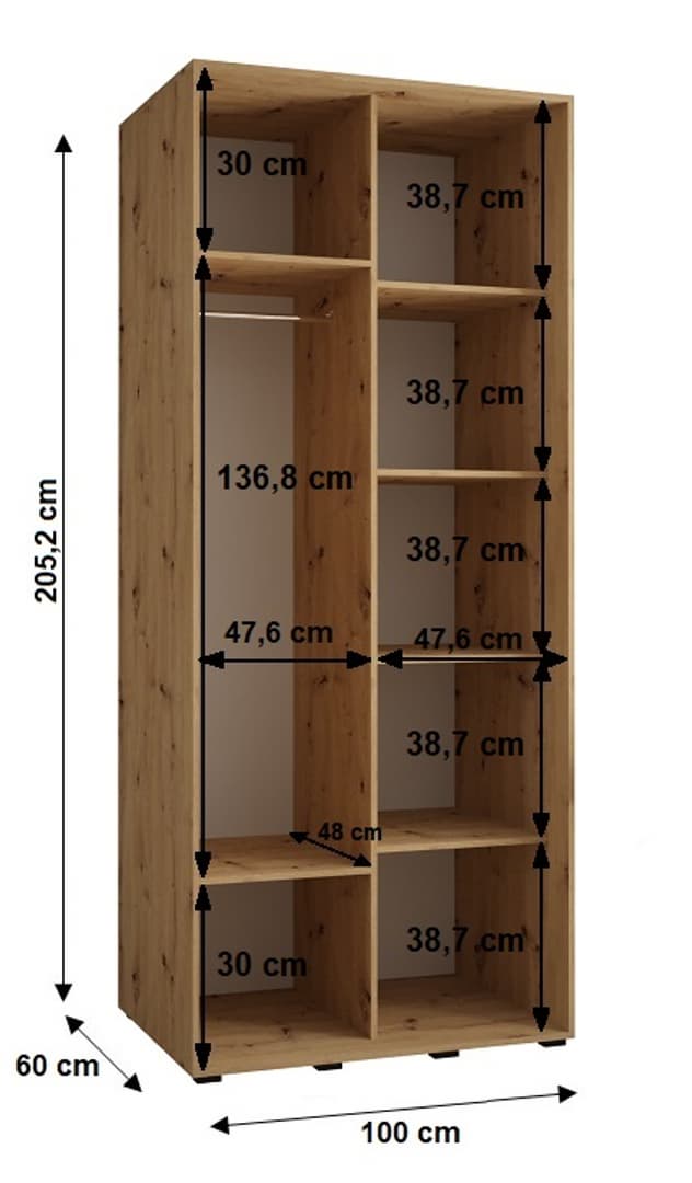 Cannes VI Sliding Door Wardrobe 100cm