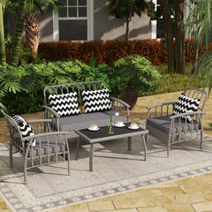 Outsunny Four-Piece Rattan Cut-Out Sofa Set - Grey