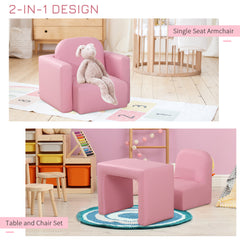 HOMCOM 2 In 1 Toddler Sofa Chair, 48 x 44 x 41 cm, for Game Relax Playroom, Pink