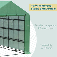 Outsunny Walk-in Greenhouse with 4 Tier 24 Shelves, Portable Grow House with Roll-up Zipped Door, 244 x 180 x 210cm, Green