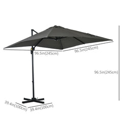 Outsunny 2.5 x 2.5m Patio Offset Parasol Umbrella Cantilever Hanging Aluminium Sun Shade Canopy Shelter 360√Ç¬∞ Rotation with Crank Handle and Cross Base, Grey