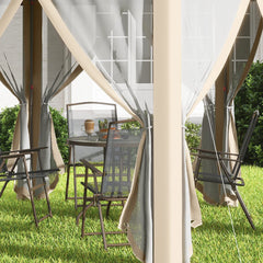 Outsunny Hexagon Pop Up Gazebo Outdoor Patio Gazebo Double Roof Instant Shelter with Netting, 3 x 4m, Khaki