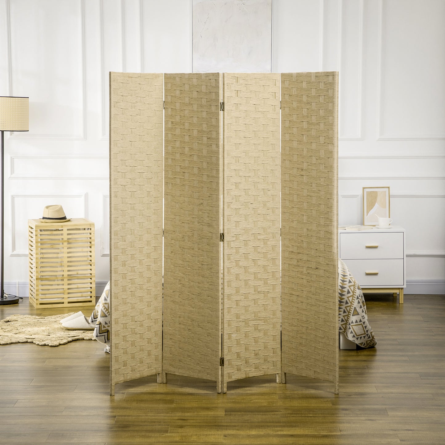 HOMCOM 4-Panel Room Dividers, Wave Fibre Freestanding Folding Privacy Screen Panels, Partition Wall Divider for Indoor Bedroom Office, 170√Ç cm, Brown