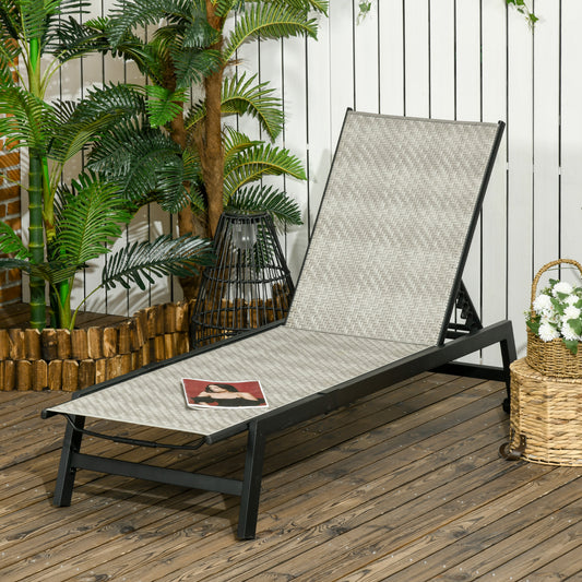 Outsunny Rattan Sun Lounger, with Five-Position Back - Grey/Black