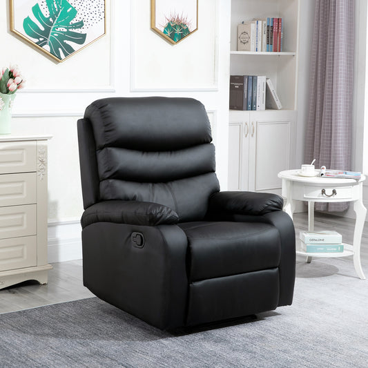 HOMCOM PU Leather Reclining Chair, Manual Recliner Chair with Padded Armrests, Retractable Footrest and Wood Frame, Black