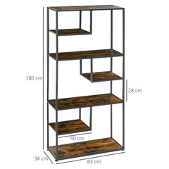 HOMCOM Industrial Bookcase Shelf, 6 Tier Metal Shelving, Storage Shelves for Living Room, Home Office, Bedroom, Rustic Brown