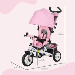 HOMCOM 6 in 1 Kids Trike with Parent Handle, Canopy, 5-point Safety Belt, Storage, Footrest, Brake, for 1-5 Years, Pink