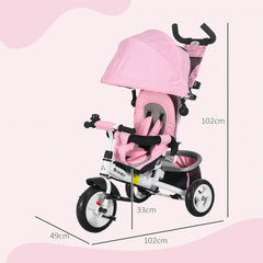 HOMCOM 6 in 1 Kids Trike Push Bike w/ Push Handle, Canopy, 5-point Safety Belt, Storage, Footrest, Brake, for 1-5 Years, Pink