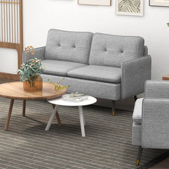 HOMCOM Modern Two Seater Sofa, Button Tufted Loveseat with Cushions and Steel Legs for Living Room, Guest Room, Grey