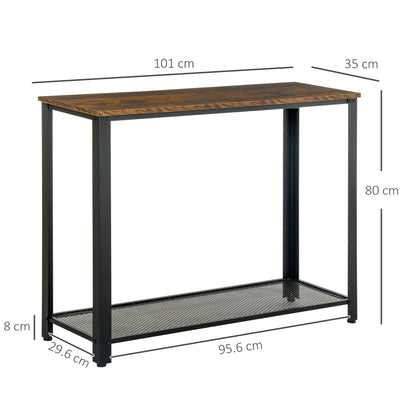 HOMCOM Industrial Console Table√Ø¬º≈íEntryway Table w/Bottom Mesh Shelf Metal Frame Vintage Sofa Table for Hallway, Living Room, Rustic Brown