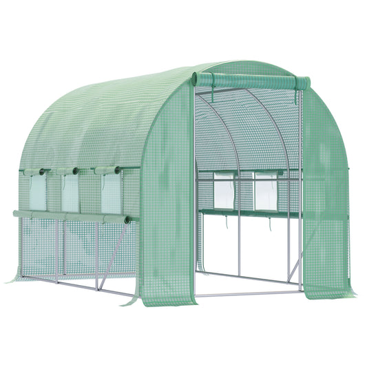 Outsunny Walk-in Polytunnel Greenhouse Green House with Roll-up Sidewalls, UV-resistant PE Cover, 3 x 2 x 2m, Green