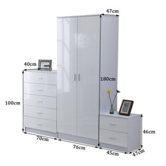 HOMCOM High Gloss 3 Piece Trio Bedroom Furniture Set Wardrobe + Chest Of Drawer + Bedside White