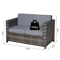 Outsunny 2 Seater Garden Furniture, Rattan Sofa with Soft Padded Cushion and Armrests, Wicker Garden Loveseat for Patio, Mixed Grey