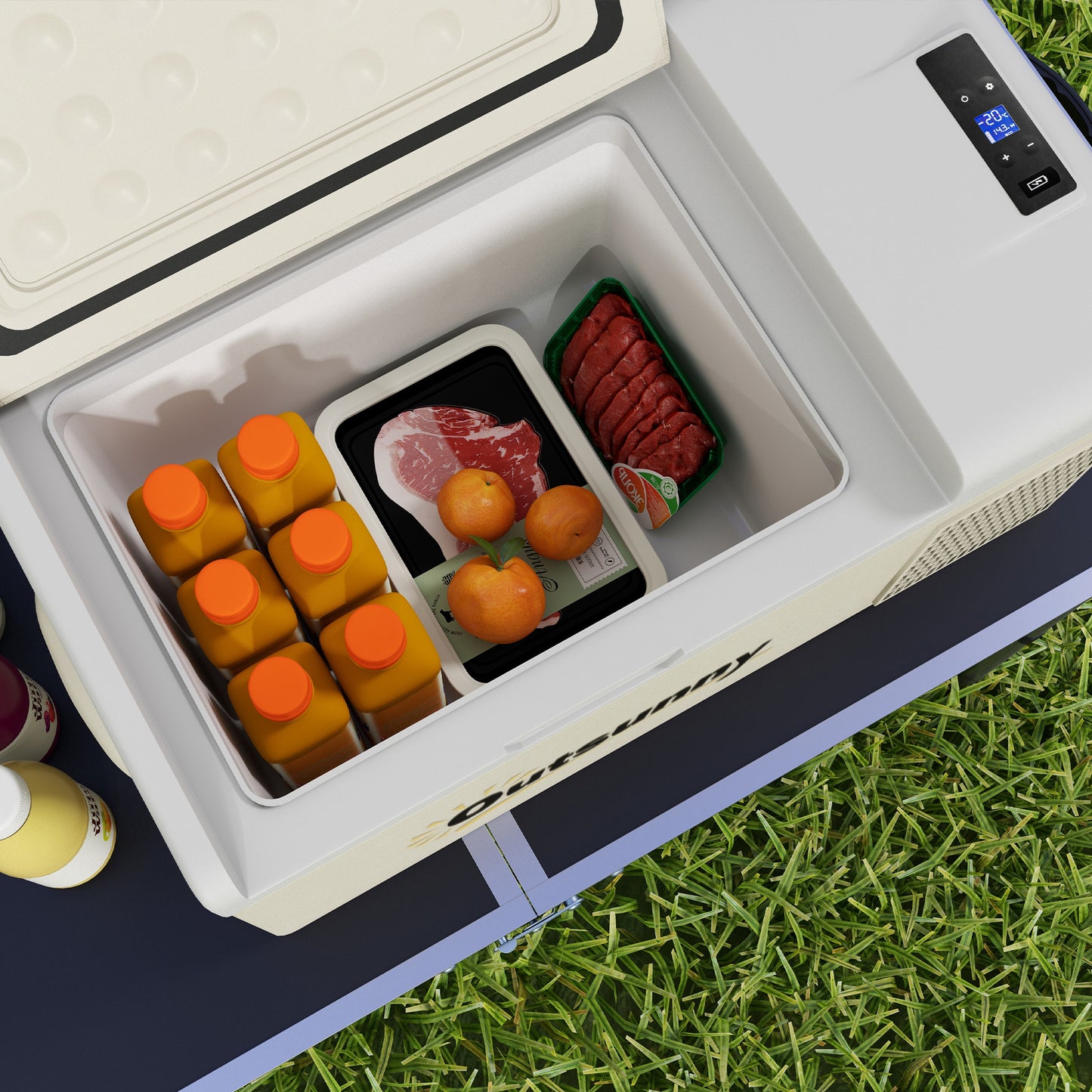Outsunny 16L Portable Car Fridge, -20√¢‚Äû∆í to 10√¢‚Äû∆í Adjustable Temperature - Khaki/Grey