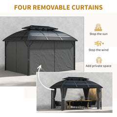 Outsunny 4 x 3m Aluminium Frame Hard Gazebo, with Accessories - Black