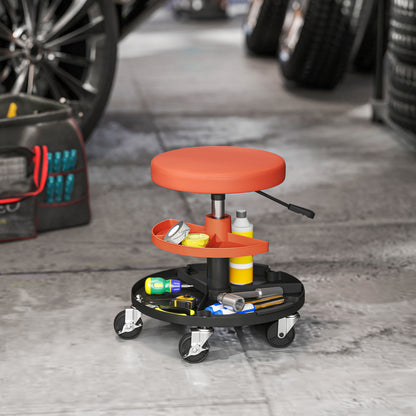 HOMCOM Rolling Mechanic Stool, 135kg Capacity Workshop Stool, 360√Ç¬∞ Swivel Roller Padded Creeper Seat with Wheels, Tool Trays Storage for Garage, Shop, Auto Repair, Yellow