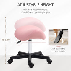 HOMCOM Saddle Stool, PU Leather Adjustable Rolling Salon Chair with Steel Frame for Massage, Spa, Beauty and Tattoo, Pink