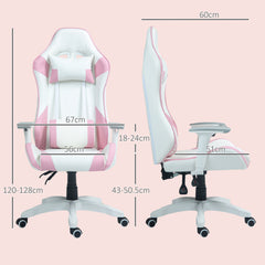 HOMCOM Faux Leather Colour Block Gaming Chair, with 135√Ç¬∞ Reclining Back - Pink/White