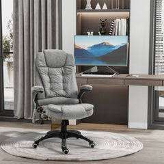 Vinsetto Massage Recliner Chair Heated Office Chair with Six Massage Points Microfiber Cloth 360√Ç¬∞ Swivel Wheels Grey