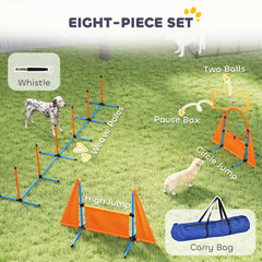 PawHut 6 Pieces Dog Agility Equipment Set with Weave Poles, Jump Ring and Hurdle, Pause Box and Carry Bag, Orange