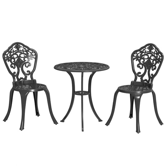 Outsunny Three-Piece Aluminium Floral Bistro Set - Black