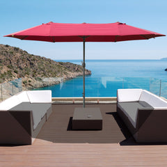 Outsunny 4.6M Sun Umbrella Canopy Double-sided Crank Sun Shade w/ Cross Base Wine Red