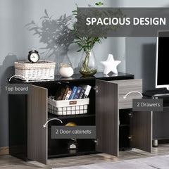 HOMCOM High Gloss Frame Sideboard, Side Cabinet, Push-Open Design with 2 Drawer for Living Room, Bedroom, Light Grey and Black