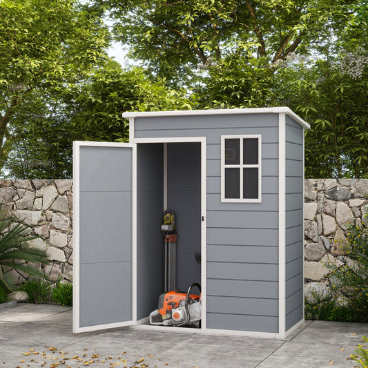 Outsunny 5' x 3' Garden Shed with Floor, Outdoor Storage Shed with Lockable Door, Window and Vent for Garden, Patio, Grey