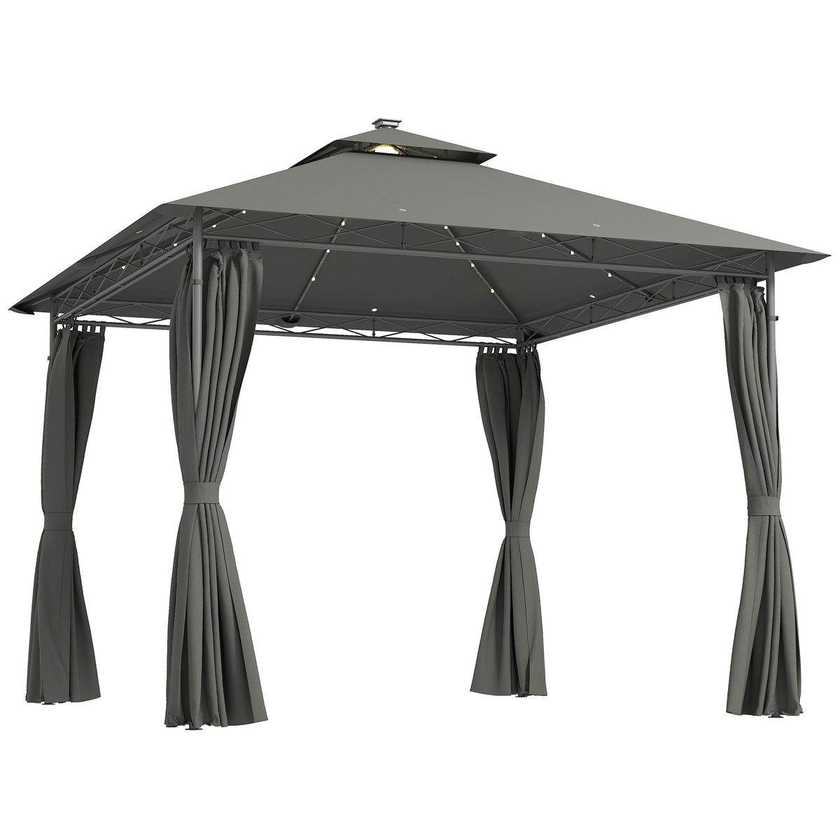 Outsunny 3 x 3 m Solar LED Metal Gazebo - Dark Grey