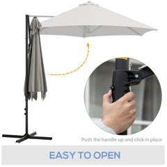 Outsunny 2.5M Garden Cantilever Parasol, Offset Roma Patio Umbrella Hanging Sun Shade Canopy Shelter with 360√Ç¬∞ Rotation and Cross Base, Light Grey