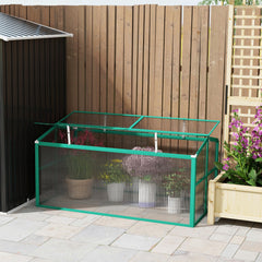 Outsunny Aluminium Polycarbonate Greenhouse Cold Frame Grow House, Openable Top for Flowers and Vegetables, 130x70x61cm