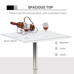 HOMCOM Square Height Adjustable Bar Table Counter Pub Desk with Metal Base for Home Bar, Dining Room, Kitchen, White